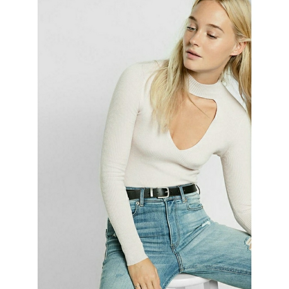 NWOT Choker Mock Neck Deep V Ribbed Top